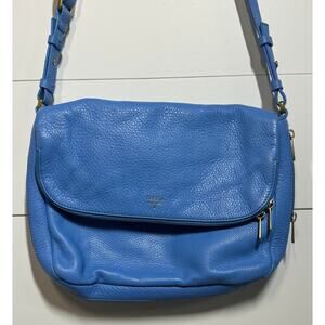 Fossil Blue Preston Flap Purse (Size Large) Pebble Leather